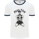 Muay Thai Fighter Mixed Martial Arts MMA Mens White Ringer T-Shirt White/Navy Blue