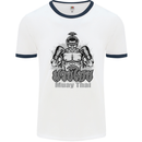 Muay Thai Boxing MMA Martial Arts Kick Mens White Ringer T-Shirt White/Navy Blue