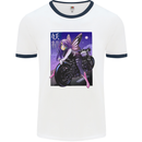 Anime Fairy Biker Japan Motorbike Motorcyle Mens White Ringer T-Shirt White/Navy Blue