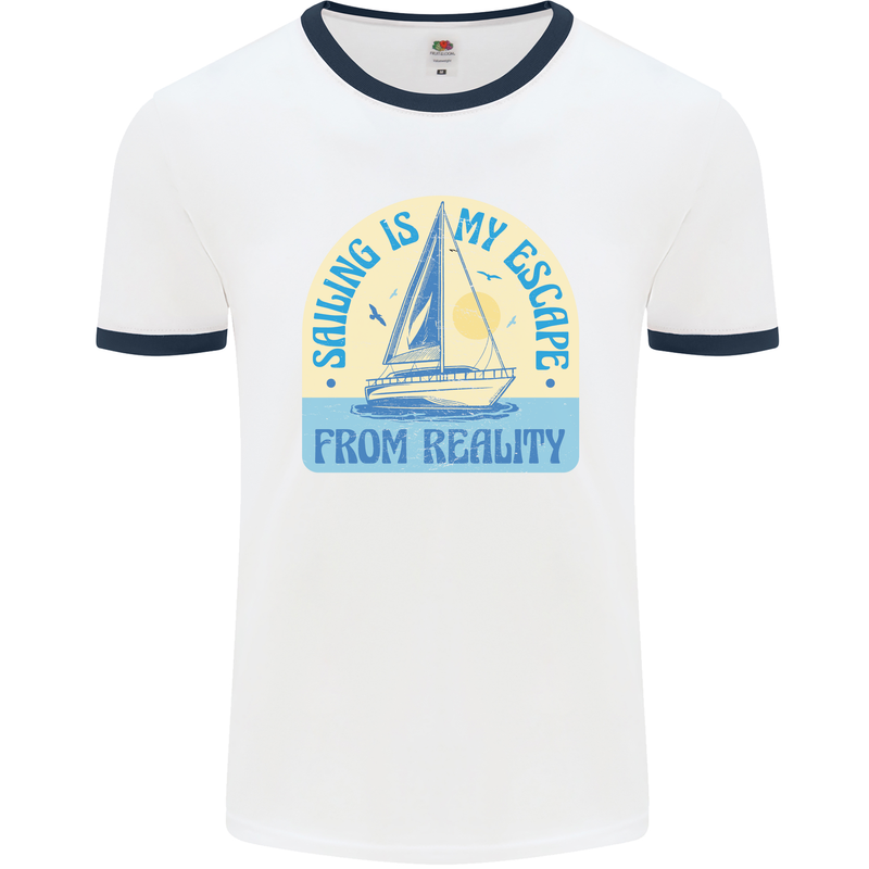 Sailing My Escape From Reality Sailor Mens White Ringer T-Shirt White/Navy Blue