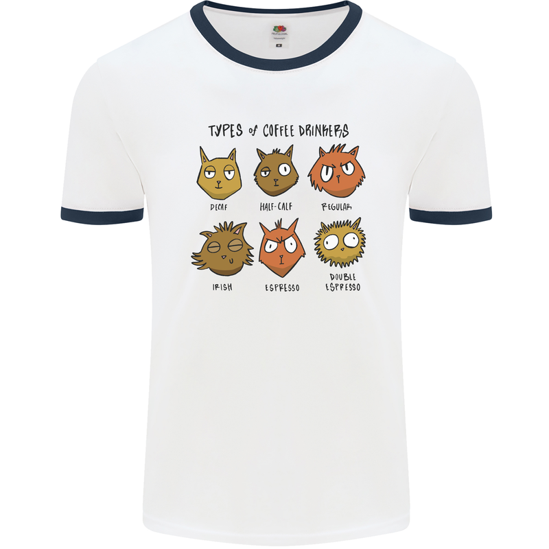 Cats Types of Coffee Drinkers Mens White Ringer T-Shirt White/Navy Blue