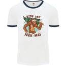 Bigfoot Hide and Seekmas Funny Christmas Mens White Ringer T-Shirt White/Navy Blue