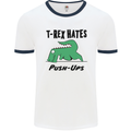 T-Rex Hates Push Ups Funny Gym Dinosaurs Mens White Ringer T-Shirt White/Navy Blue