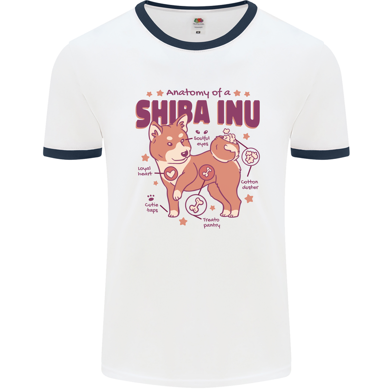 Shiba Inu Anatomy Mens White Ringer T-Shirt White/Navy Blue