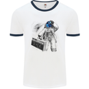 Space Ghetto Blaster Astronaut Music Mens White Ringer T-Shirt White/Navy Blue