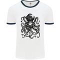 Scuba Octopus Diver Dive Diving Mens White Ringer T-Shirt White/Navy Blue