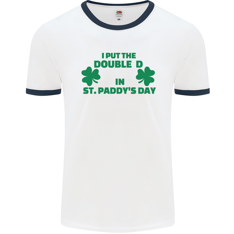 I Put the DD in St. Paddy's Day Funny Boobs Mens White Ringer T-Shirt White/Navy Blue