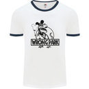 Wrong Park Funny T-Rex Dinosaur Jurrasic Mens White Ringer T-Shirt White/Navy Blue