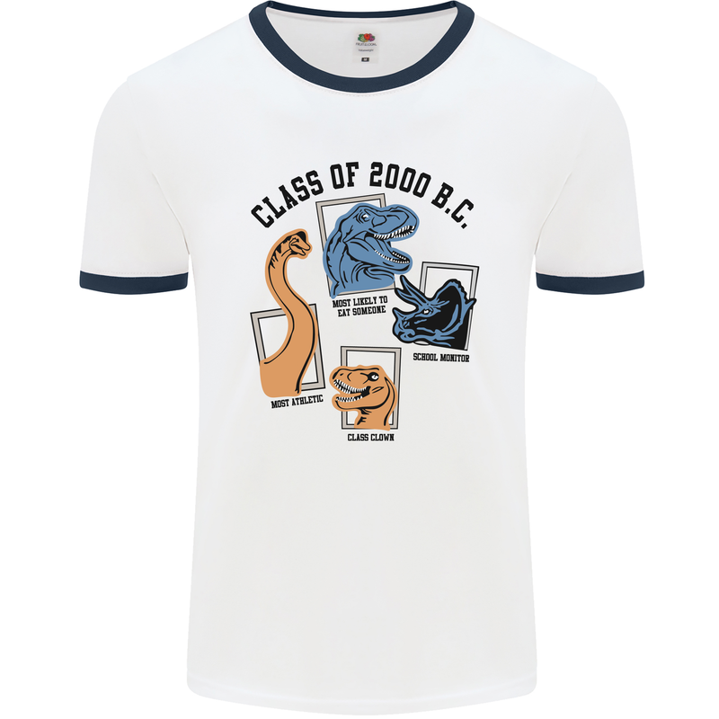 Class of 2000 BC Funny Dinosaur T-Rex Mens Ringer T-Shirt White/Navy Blue