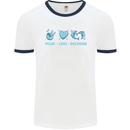 Peace Love Dolphins Mens Ringer T-Shirt White/Navy Blue