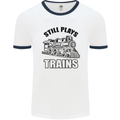 Still Plays With Trains Spotter Spotting Mens White Ringer T-Shirt White/Navy Blue