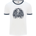 Heaven & Hell Angel Skull Day of the Dead Mens White Ringer T-Shirt White/Navy Blue