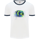 A Ferret Watercolour Mens White Ringer T-Shirt White/Navy Blue