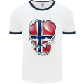 Gym Norwegian Flag Ripped Muscles Norway Mens White Ringer T-Shirt White/Navy Blue