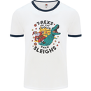T-Rex Cooler than Sleighs Funny Christmas Mens White Ringer T-Shirt White/Navy Blue