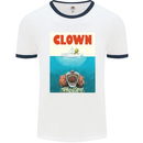 Jaws Funny Parody Clown Halloween Horror Mens White Ringer T-Shirt White/Navy Blue