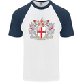 London Coat of Arms St Georges Day England Mens S/S Baseball T-Shirt White/Navy Blue