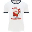Merry Kiss My Ass Funny Christmas Rude Mens White Ringer T-Shirt White/Navy Blue