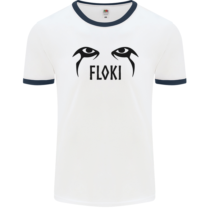 Floki Eyes Vikings Valhalla Odin Mens White Ringer T-Shirt White/Navy Blue