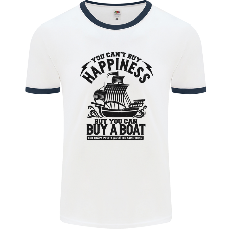 Boats You Can't Buy Hapiness Sailor Sailing Mens White Ringer T-Shirt White/Navy Blue