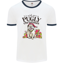 We Wish You a Pugly Christmas Funny Pug Mens White Ringer T-Shirt White/Navy Blue