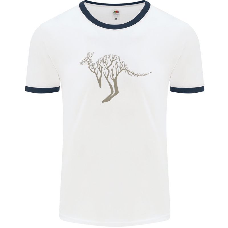 Kangaroo Ecology Mens White Ringer T-Shirt White/Navy Blue