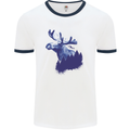 Moose Forest Ecology Environment Mens White Ringer T-Shirt White/Navy Blue