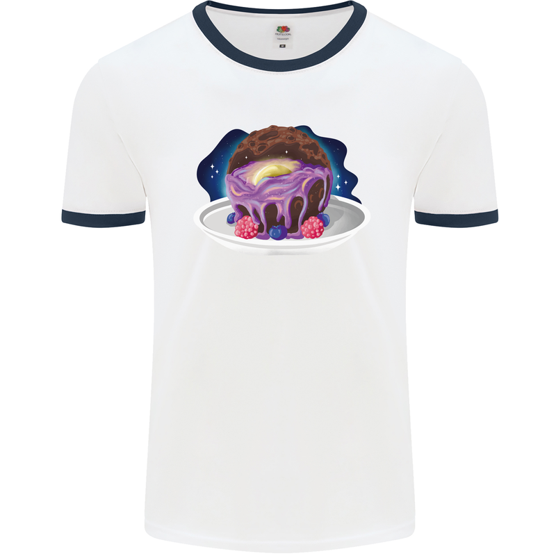 Space Planet Dessert Funny Food Mens White Ringer T-Shirt White/Navy Blue