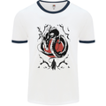 Samurai Warrior Dragon & Sun Fantasy MMA Mens Ringer T-Shirt White/Navy Blue