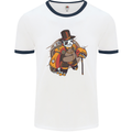 Steampunk Panda Bear Mens White Ringer T-Shirt White/Navy Blue