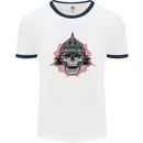 Pickelhaube Skull Prussian Helmet Biker Mens White Ringer T-Shirt White/Navy Blue
