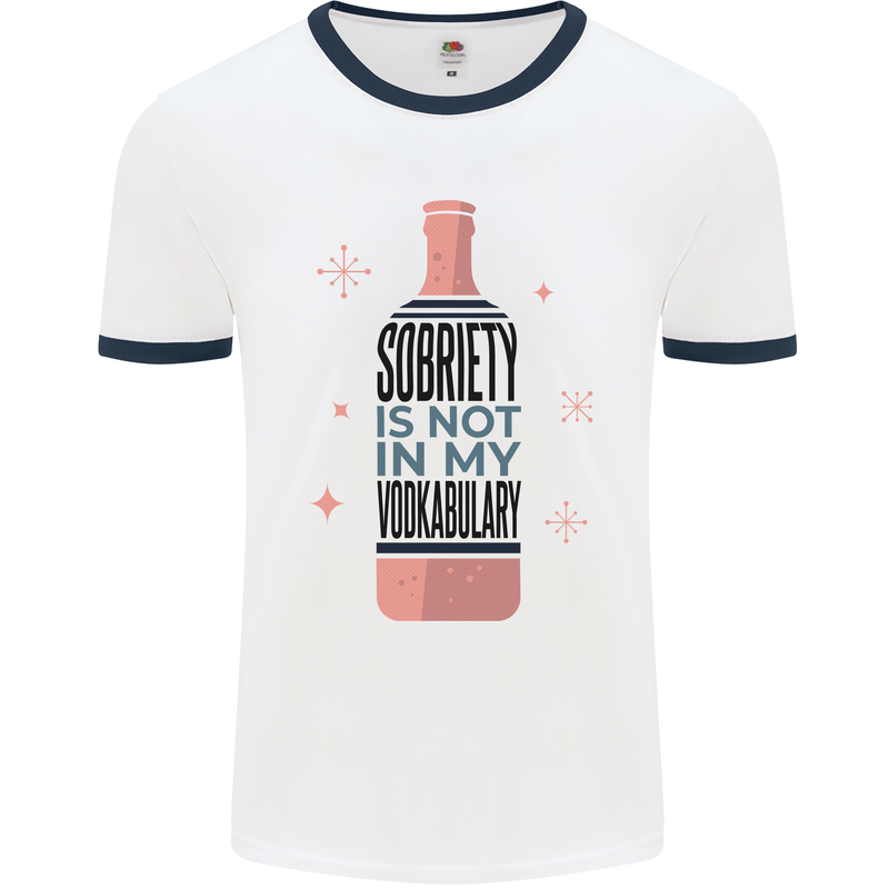 Vodka Sobriety Vodkabulary Alcohol Mens White Ringer T-Shirt White/Navy Blue