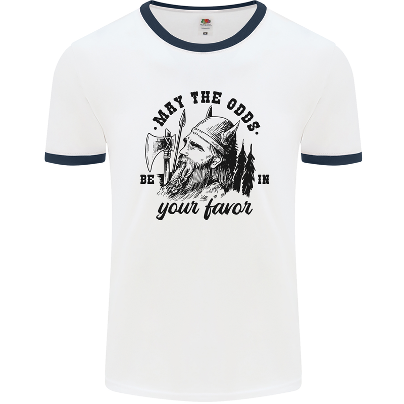 Viking May the Odds Be In Your Favour Mens White Ringer T-Shirt White/Navy Blue