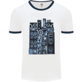 Speaker Stack Music HI-FI Mens White Ringer T-Shirt White/Navy Blue