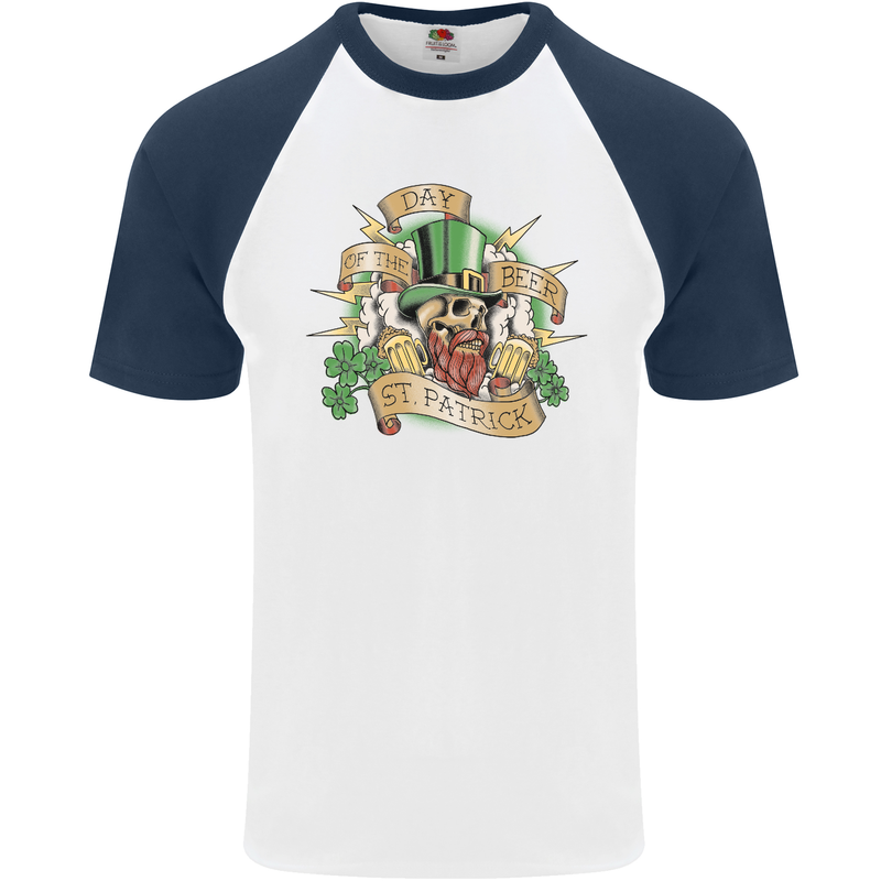 St. Patrick's Day of the Beer Funny Irish Mens S/S Baseball T-Shirt White/Navy Blue