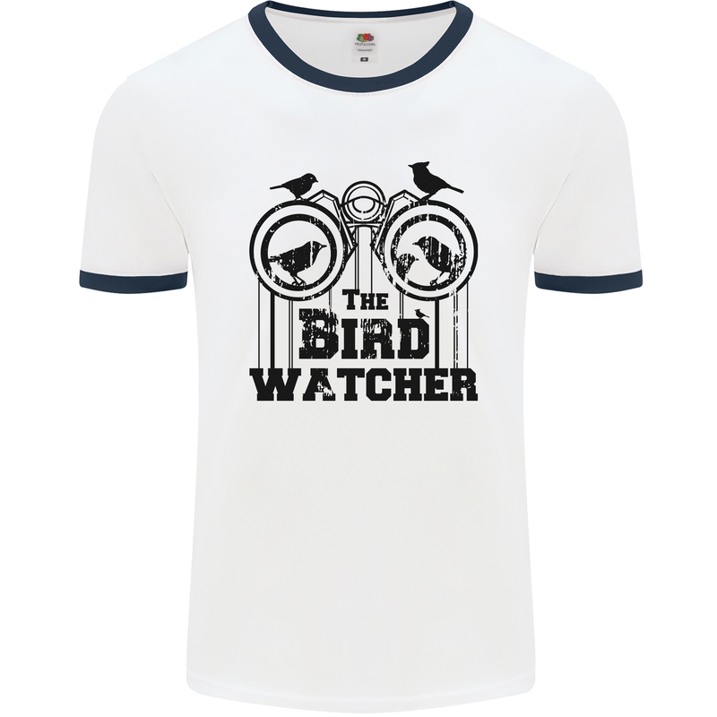 The Bird Watcher Watching Funny Mens Ringer T-Shirt White/Navy Blue