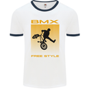 BMX Freestyle Cycling Bicycle Bike Mens White Ringer T-Shirt White/Navy Blue