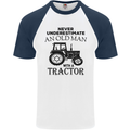 Old Man With a Tractor Driver Farmer Farm Mens S/S Baseball T-Shirt White/Navy Blue