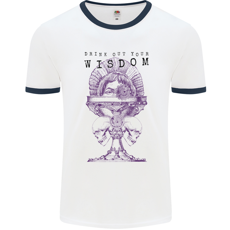 Wisdom Goblet Obscure Makabra Mens White Ringer T-Shirt White/Navy Blue