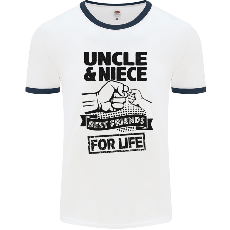 Uncle & Niece Friends for Life Funny Day Mens White Ringer T-Shirt White/Navy Blue