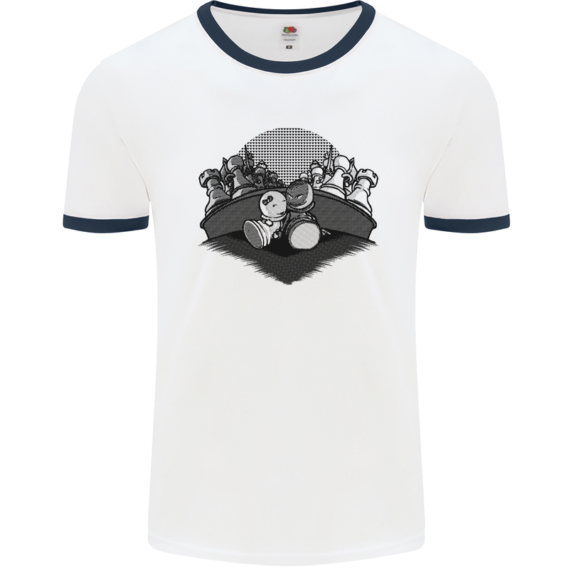 Chess Pieces Player Playing Mens White Ringer T-Shirt White/Navy Blue