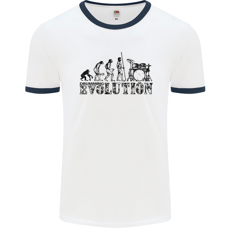 Evolution of Drums Mens White Ringer T-Shirt White/Navy Blue