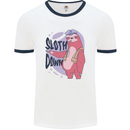 Sloth Down Policeman Funny Mens White Ringer T-Shirt White/Navy Blue