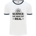 Science Like Magic But Real Funny Geek Nerd Mens White Ringer T-Shirt White/Navy Blue