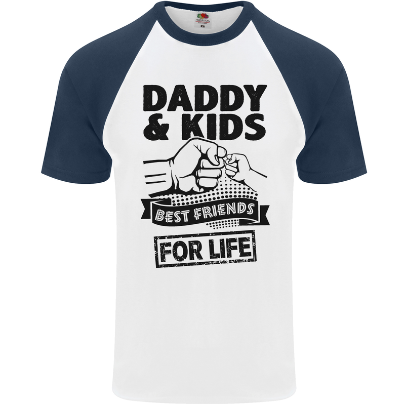Daddy & Kids Best Friends Father's Day Mens S/S Baseball T-Shirt White/Navy Blue
