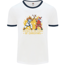 Santa vs Jesus Funny Christmas Xmas Mens White Ringer T-Shirt White/Navy Blue