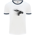 Abstract Motocross Rider Dirt Bike Mens White Ringer T-Shirt White/Navy Blue