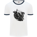 Scuba Diving Skull Diver Dive Deep Sea Mens White Ringer T-Shirt White/Navy Blue