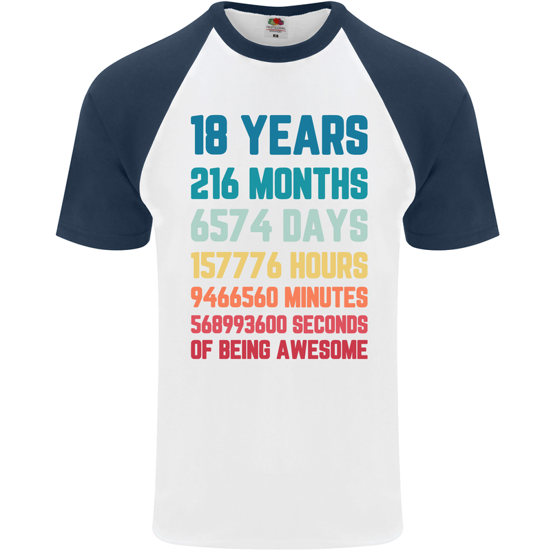 18th Birthday 18 Year Old Mens S/S Baseball T-Shirt White/Navy Blue