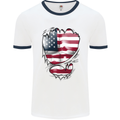 Gym Stars & Stripes American Flag Ripped Mens White Ringer T-Shirt White/Navy Blue